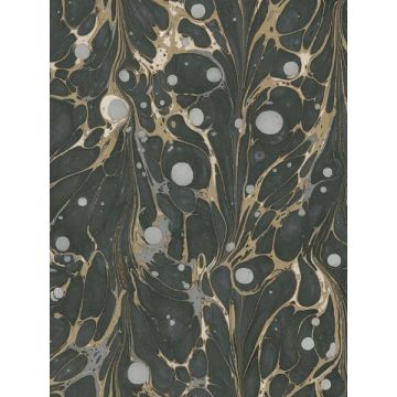 Marbled Endpaper Black and Gold Wallpaper
