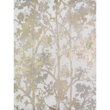 Shimmering Foliage White and Gold Wallpaper