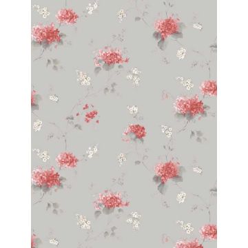 Hortensia Trail Pink Grey Beige Wallpaper