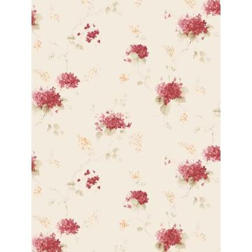 Hortensia Trail Cream Red Yellow Green Ochre Wallpaper