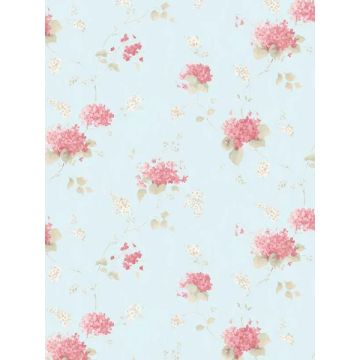 Hortensia Trail Teal Pink Wallpaper
