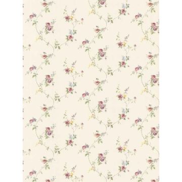 Lauras Trail Cream Pink Green Brown Yellow Wallpaper