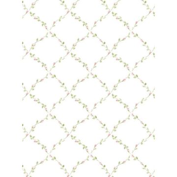Red Rose Trellis Pink Green Wallpaper
