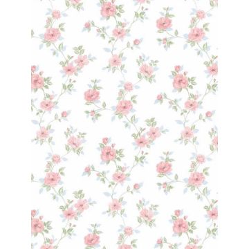 Mini Rose Trail Blue Pink Green Wallpaper