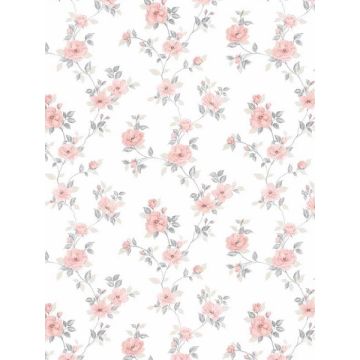 Mini Rose Trail Grey Pink Beige Wallpaper