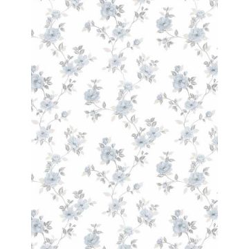 Mini Rose Trail Blue Beige Grey Wallpaper