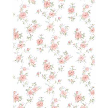 Mini Rose Trail Pink Turquoise Green Wallpaper