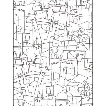 Cubist Cityscape Peel and Stick Black Wallpaper