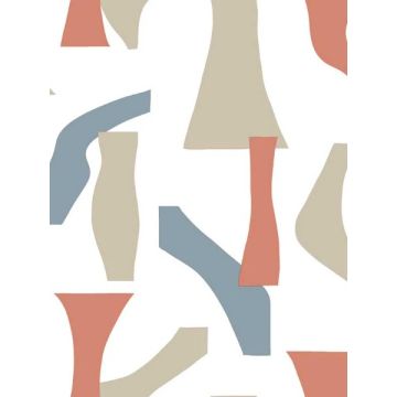 Modernist Peel and Stick Coral and Blue Wallpaper