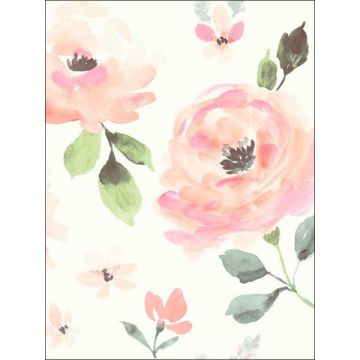Watercolor Blooms Peel and Stick Coral Wallpaper