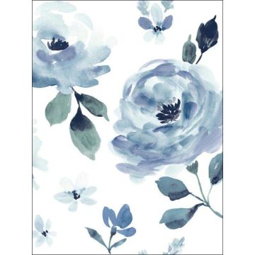 Watercolor Blooms Peel and Stick Blue Wallpaper