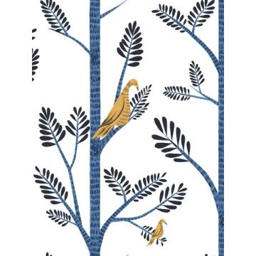 Aviary Branch Peel and Stick Blue and Yellow Wallpaper