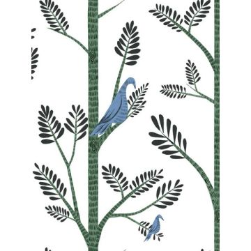Aviary Branch Peel and Stick Blue and Green Wallpaper