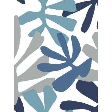 Kinetic Tropical Peel and Stick Blue and Grey Wallpaper