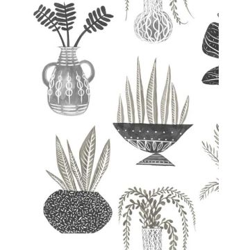Plant Party Peel and Stick Black Wallpaper