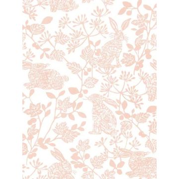 Botanical Bunnies Peel and Stick Pink Wallpaper