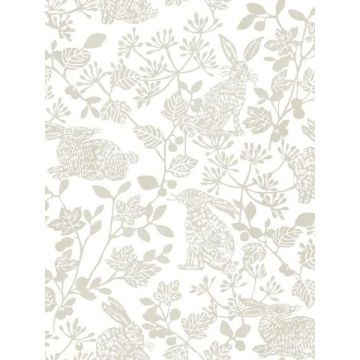 Botanical Bunnies Peel and Stick Beige Wallpaper