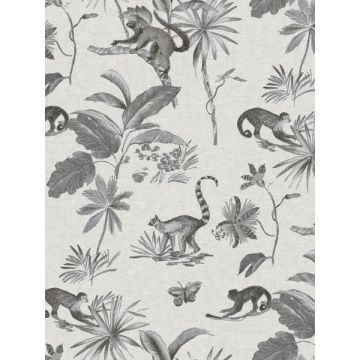 Botanicals and Lemurs Peel and Stick Grey Wallpaper