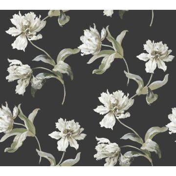 Large Parrot Tulip Peel and Stick Black Wallpaper