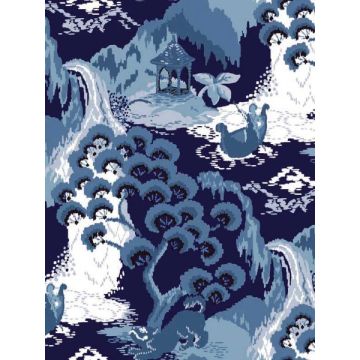 Old Peking Peel and Stick Navy Blue Wallpaper