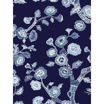 Temple Garden Peel and Stick Navy Blue Wallpaper