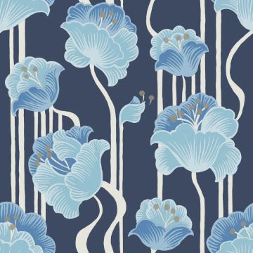 Shirley Deco Floral Peel and Stick Blue Metallic Wallpaper