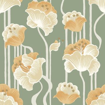 Shirley Deco Floral Peel and Stick Green Metallic Wallpaper