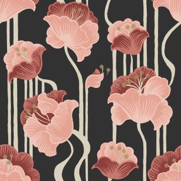 Shirley Deco Floral Peel and Stick Coral Metallic Wallpaper