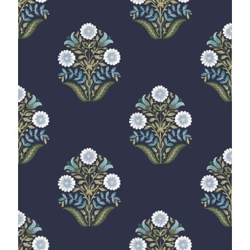Sophie Floral Medallion Peel and Stick Navy Wallpaper