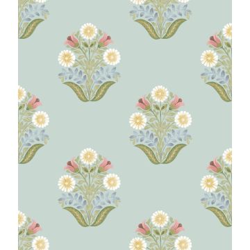Sophie Floral Medallion Peel and Stick Aqua Wallpaper