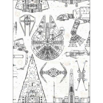 Star Wars Blueprint Peel and Stick Black and White Wallpaper