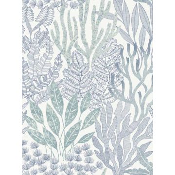 Coral Leaves Blue and Aqua Wallpaper