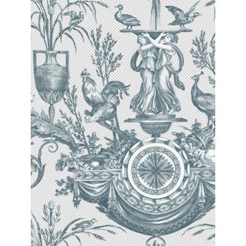 Avian Fountain Toile Jade Wallpaper