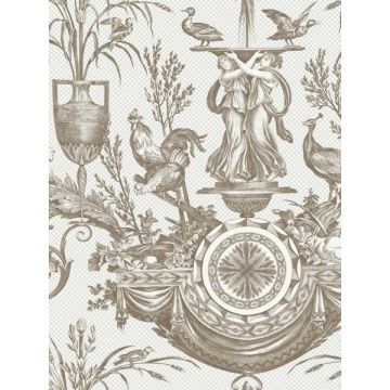 Avian Fountain Toile Mink Wallpaper