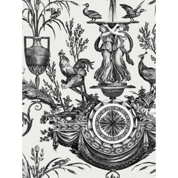 Avian Fountain Toile Black Wallpaper