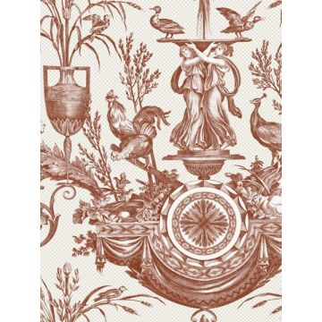 Avian Fountain Toile Brick Wallpaper