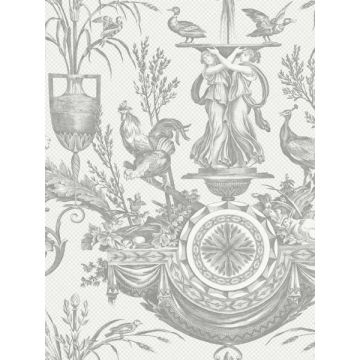Avian Fountain Toile Grey Wallpaper