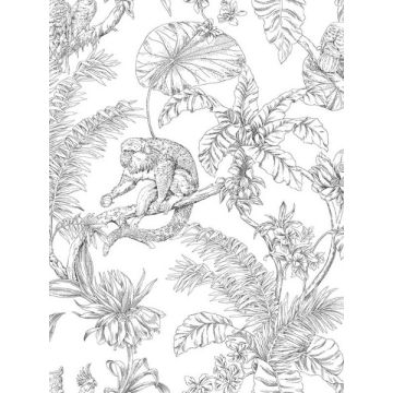 Tropical Sketch Toile Black Wallpaper
