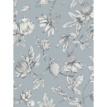 Passion Flower Toile Sky Blue Wallpaper