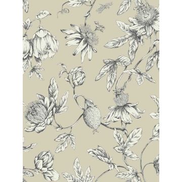 Passion Flower Toile Beige Wallpaper