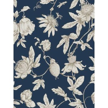 Passion Flower Toile Navy Wallpaper