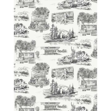 Modern Vista Toile Black Wallpaper