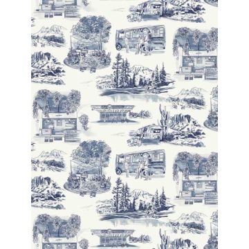 Modern Vista Toile Navy Wallpaper