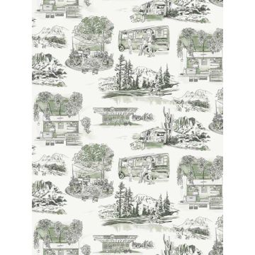 Modern Vista Toile Evergreen Wallpaper