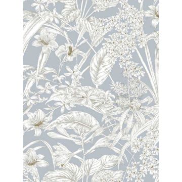 Orchid Conservatory Toile Blue and Taupe Wallpaper
