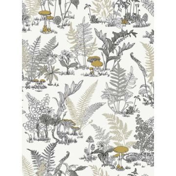 Mushroom Garden Toile Neutral and Gold Wallpaper