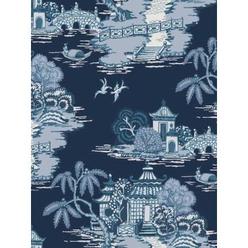 Pagoda And Sampan Scenic Navy Wallpaper