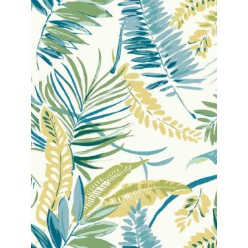 Tropical Toss Aqua and Yellow Wallpaper