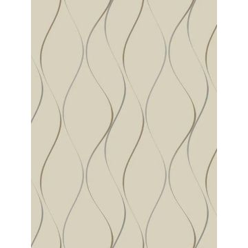 Wavy Stripe Beige Metallic Wallpaper