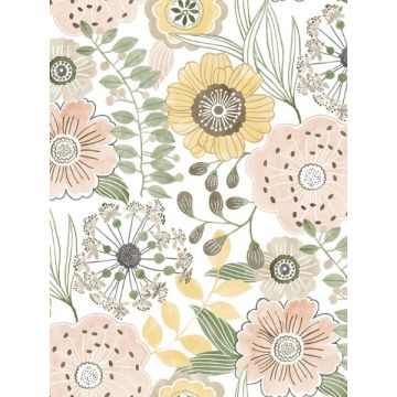Artistic Bouquet Coral & Lemon Wallpaper
